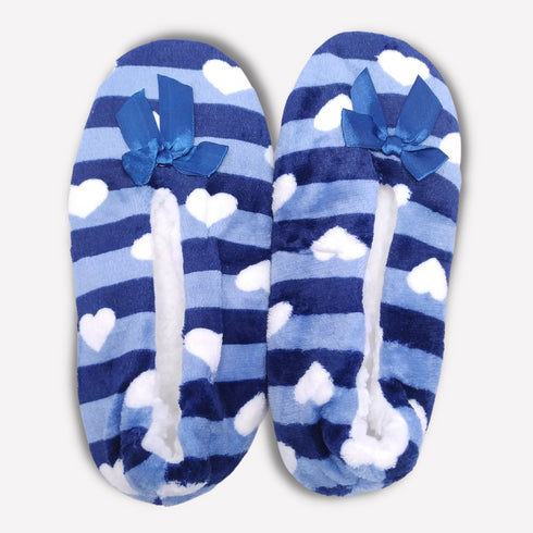 Women's Super Soft Fuzzy Slippers with Blue Stripes